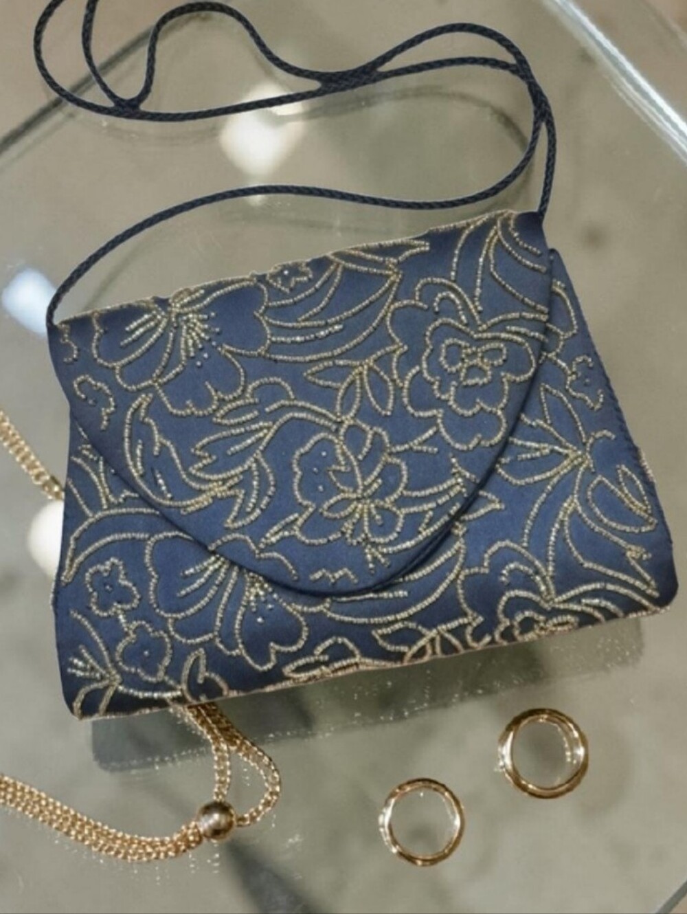 Vtg Carla Marchi Floral Beaded Black/Gold Evening Bag Purse Crossbody Elegant